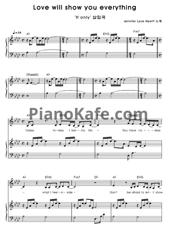 Ноты Jennifer Love Hewitt - Love will show you everything - PianoKafe.com