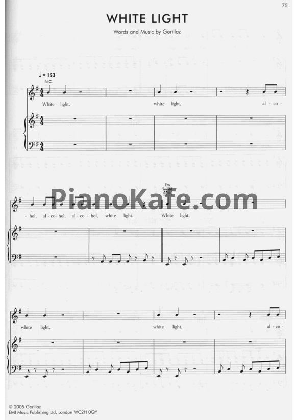 Ноты Gorillaz - White light - PianoKafe.com