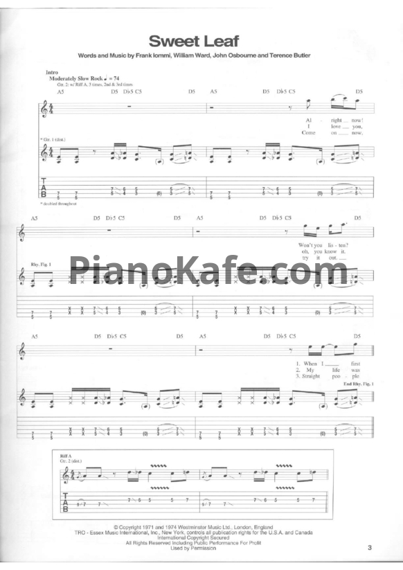 Ноты Black Sabbath - Sweet leaf (Guitar tabs & Voice) - PianoKafe.com