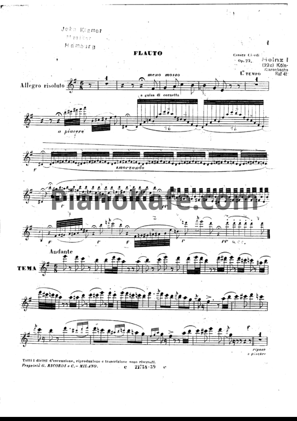 Ноты Чезаре Чиарди - Венецианский карнавал (Op. 22). Партия флейты - PianoKafe.com
