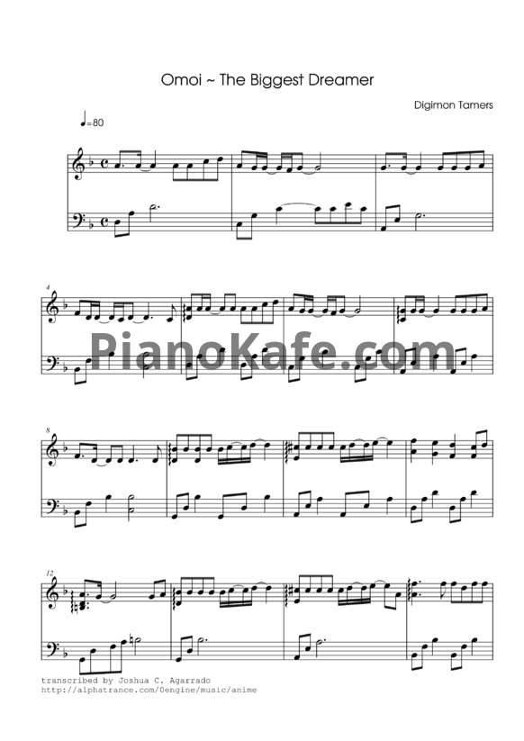 Ноты Digimon Tamers - Omoi the biggest dreamer - PianoKafe.com
