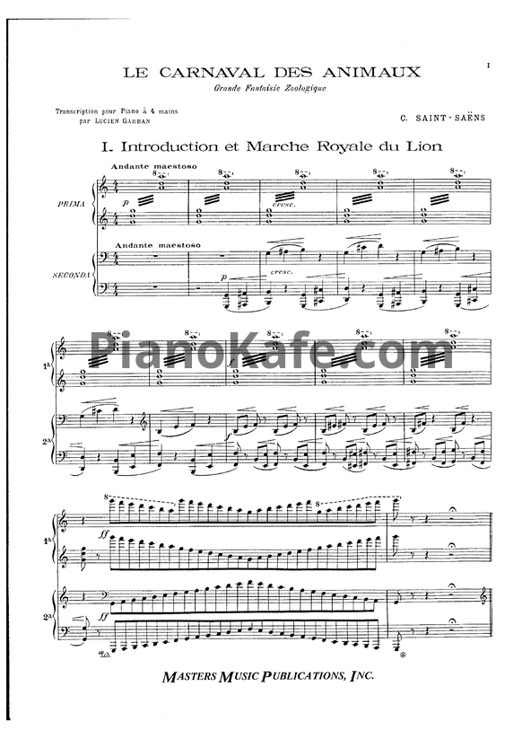 Ноты К. Сен-Санс - Cюита "Карнавал животных" (для фортепиано в 4 руки) - PianoKafe.com