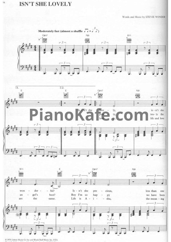 Ноты Stevie Wonder - Isn't she lovely - PianoKafe.com