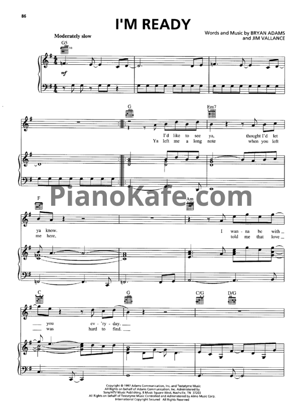 Ноты Bryan Adams - I'm ready (Версия 2) - PianoKafe.com