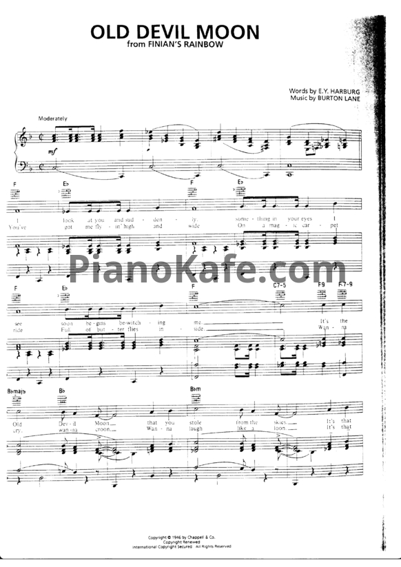 Ноты Burton Lane - Old devil moon - PianoKafe.com