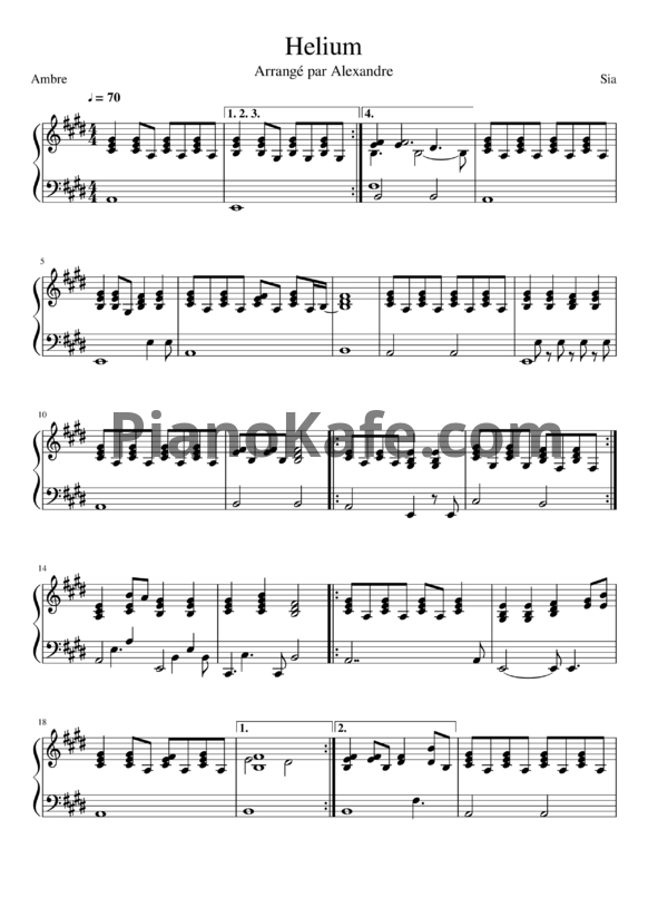 Ноты Sia - Helium - PianoKafe.com