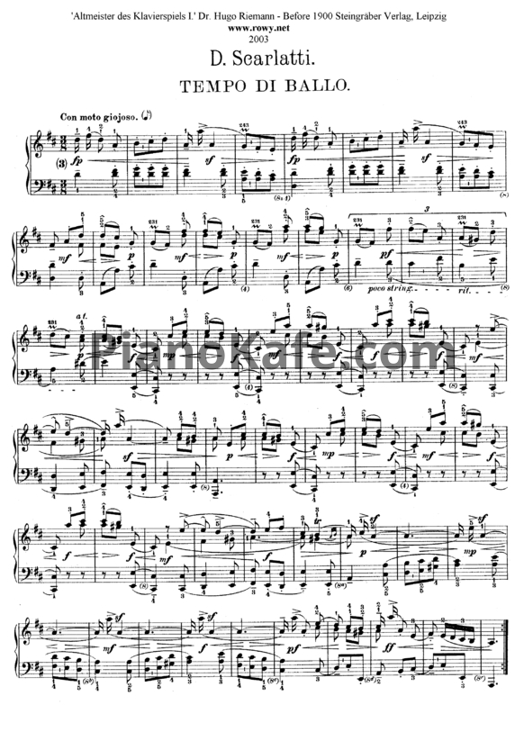 Ноты Д. Скарлатти - Соната K430/L463 (Tempo di Ballo) - PianoKafe.com