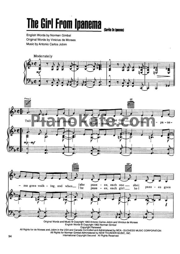 Ноты Antonio Carlos Jobim - The girl from Ipanema (PVG) - PianoKafe.com