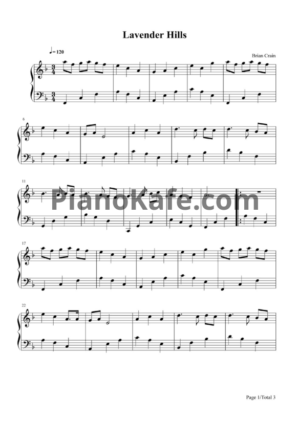 Ноты Brian Crain - Lavender hills - PianoKafe.com