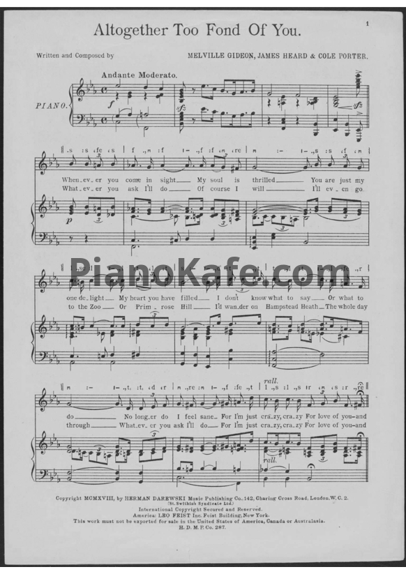 Ноты Cole Porter - Altogether too fond of you - PianoKafe.com