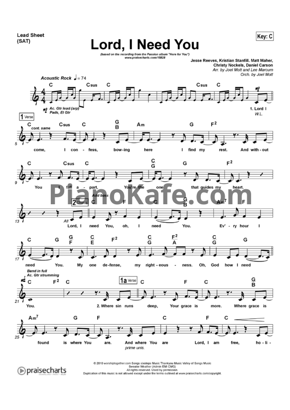 Ноты Matt Maher - Lord, I need you - PianoKafe.com