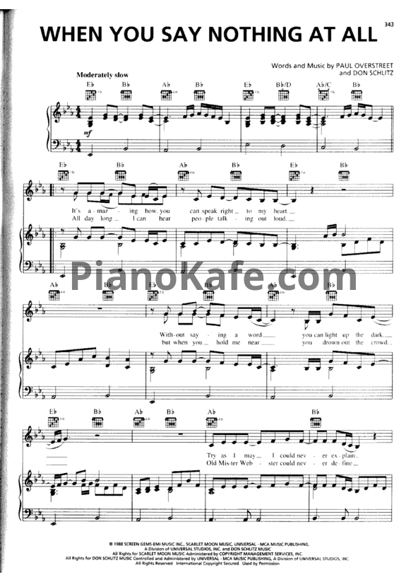 Ноты Ronan Keating - When you say nothing at all - PianoKafe.com
