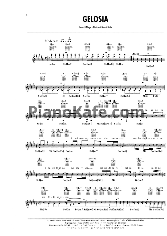 Ноты Adriano Celentano - Gelosia - PianoKafe.com