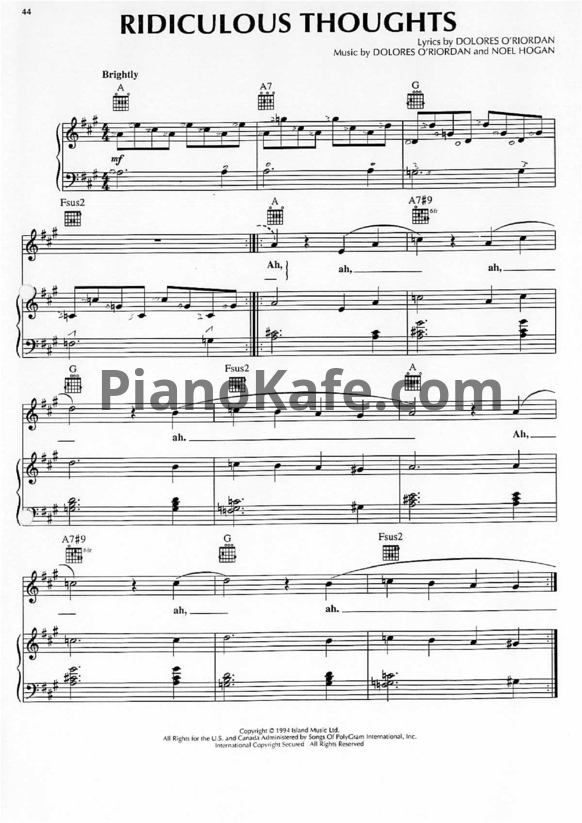 Ноты The Cranberries - Ridiculous thoughts - PianoKafe.com
