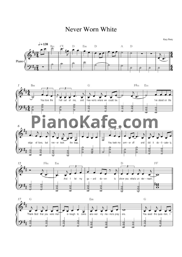 Ноты Katy Perry - Never worn white - PianoKafe.com