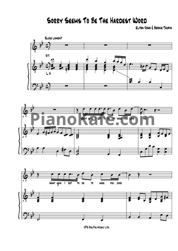 Ноты Elton John - Sorry seems to be the hardest word - PianoKafe.com