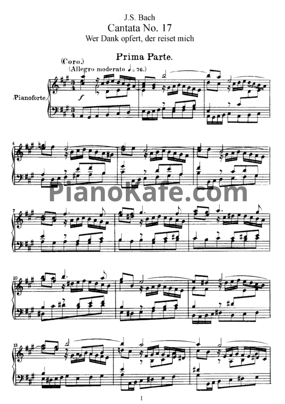 Ноты И. Бах - Кантата №17 "Wer dank, der reiset mich" (BWV 17) - PianoKafe.com