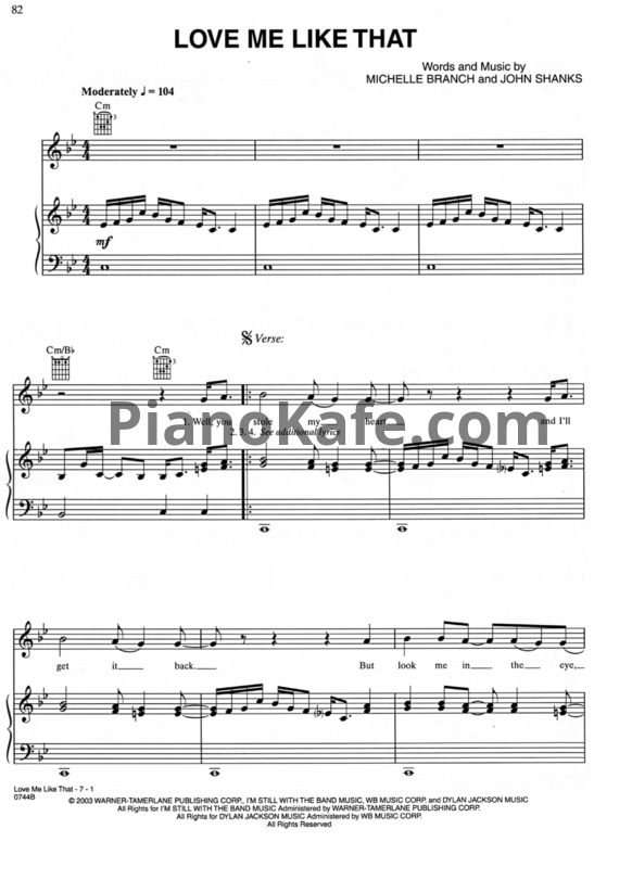 Ноты Michelle Branch feat. Sheryl Crow - Love me like that - PianoKafe.com