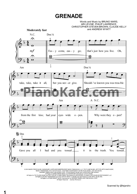 Ноты Bruno Mars - Doo-Wops & hooligans (Книга нот) - PianoKafe.com