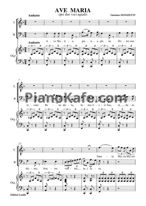Ноты Gaetano Donizetti - Ave Maria - PianoKafe.com