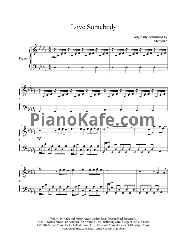 Ноты Maroon 5 - Love somebody - PianoKafe.com
