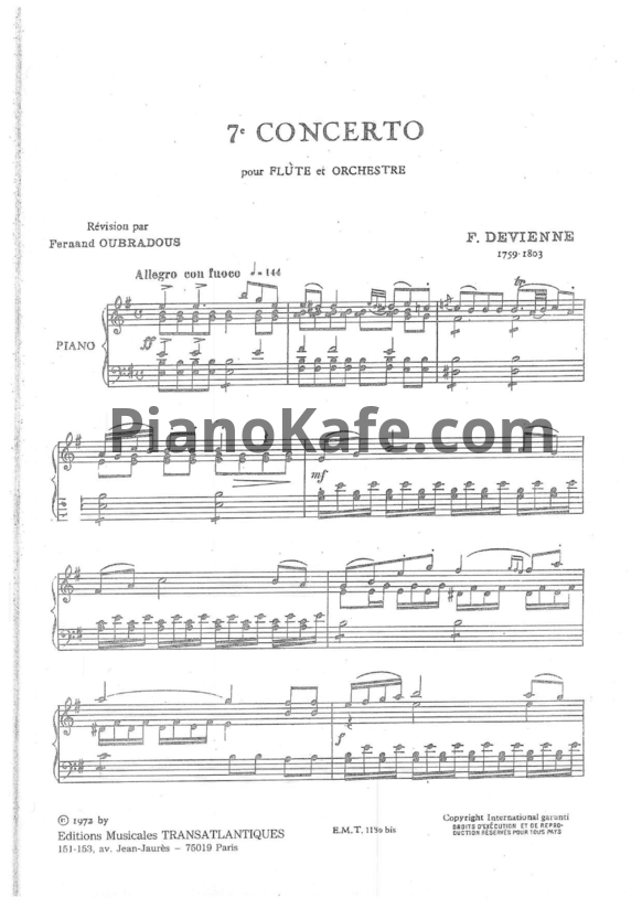 Ноты Франсуа Девьен - Концерт для флейты с оркестром №7 ми минор (Версия 2) - PianoKafe.com