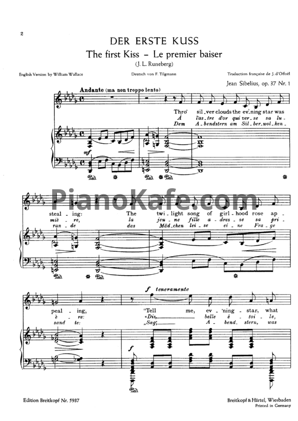 Ноты Ян Сибелиус - 5 песен для голоса и фортепиано (Op. 37) - PianoKafe.com