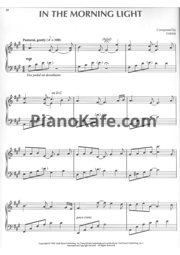 Ноты Yanni - In the morning light - PianoKafe.com
