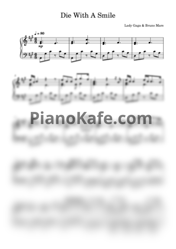 Ноты Lady Gaga & Bruno Mars - Die with a smile - PianoKafe.com