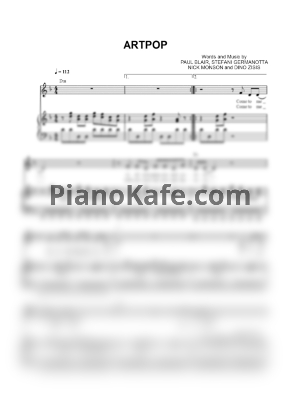 Ноты Lady Gaga - Artpop - PianoKafe.com