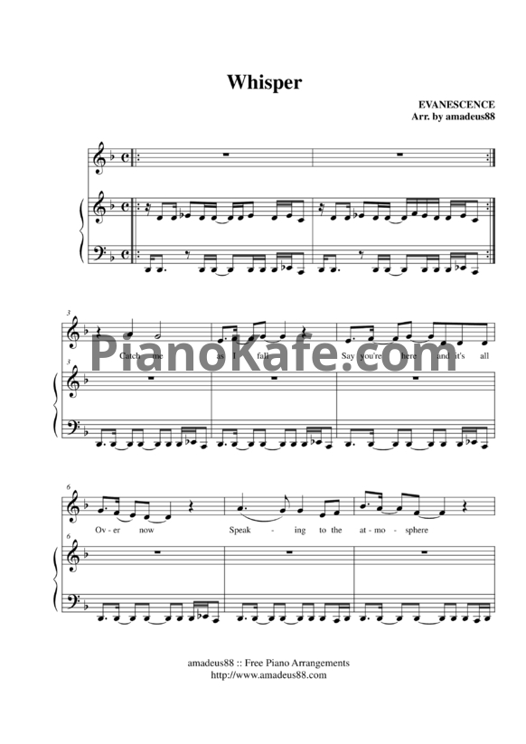 Ноты Evanescence - Whisper (Origin) - PianoKafe.com