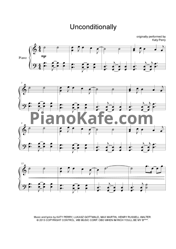 Ноты Katy Perry - Unconditionally - PianoKafe.com