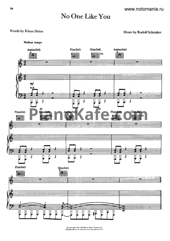 Ноты Scorpions - No one like you - PianoKafe.com