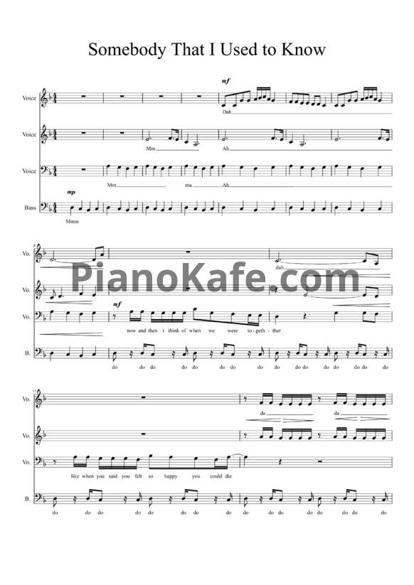 Ноты Pentatonix - Somebody that i used to know - PianoKafe.com