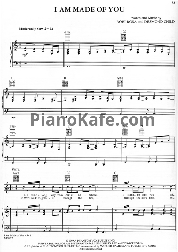 Ноты Ricky Martin - I am made of you - PianoKafe.com