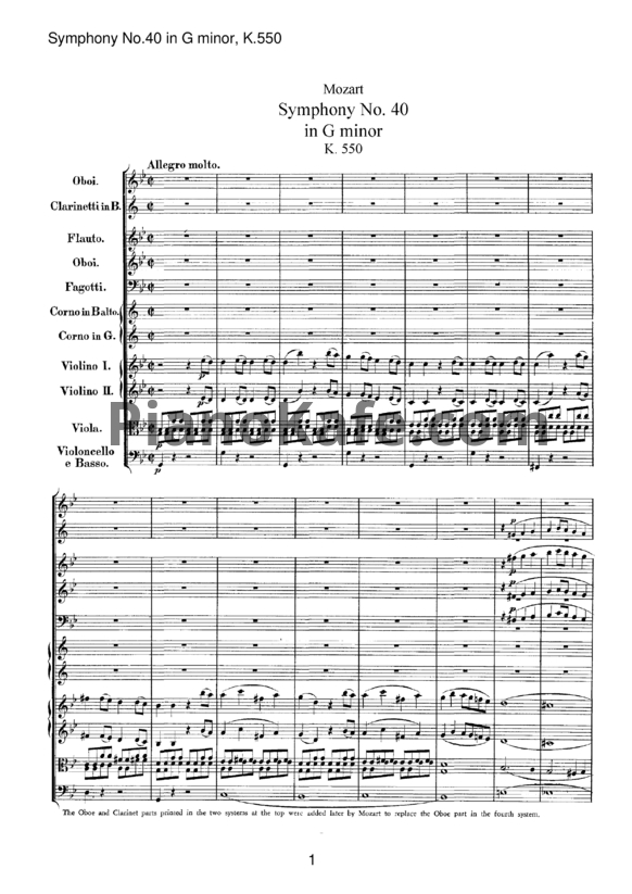 Ноты В. Моцарт - Симфония №40 cоль минор (K. 550. Партитура и партии) - PianoKafe.com