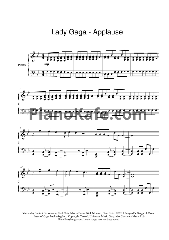 Ноты Lady Gaga - Applause - PianoKafe.com