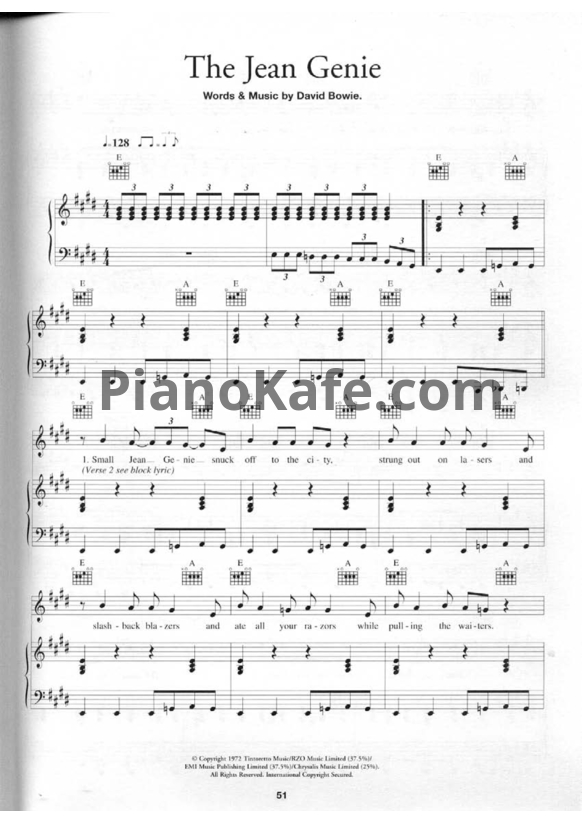 Ноты David Bowie - The jean genie - PianoKafe.com