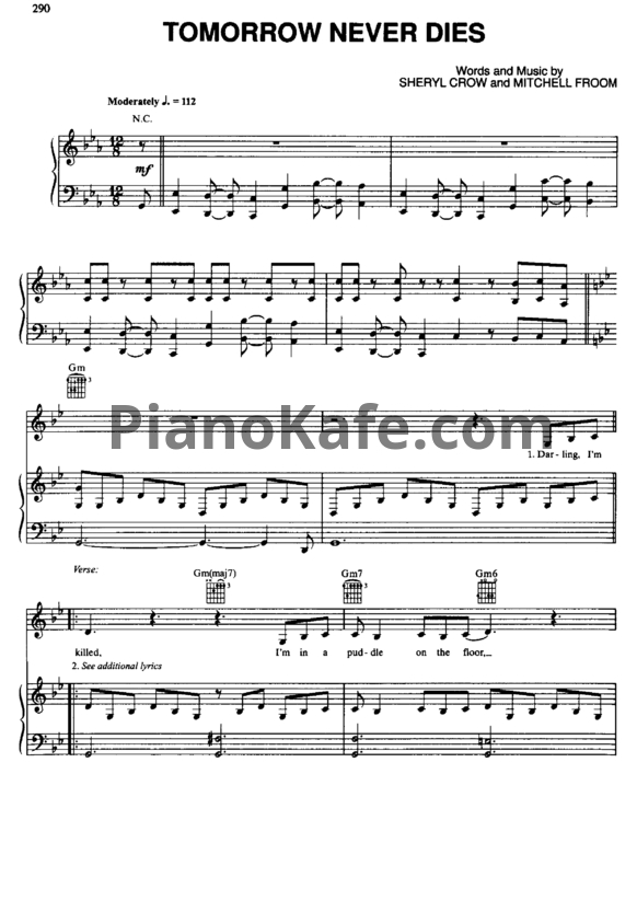 Ноты Sheryl Crow - Tomorrow never dies - PianoKafe.com