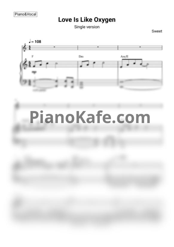Ноты The Sweet - Love is like oxygen - PianoKafe.com
