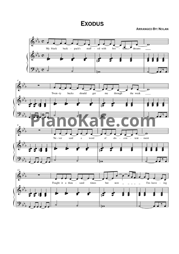 Ноты Evanescence - Exodus - PianoKafe.com