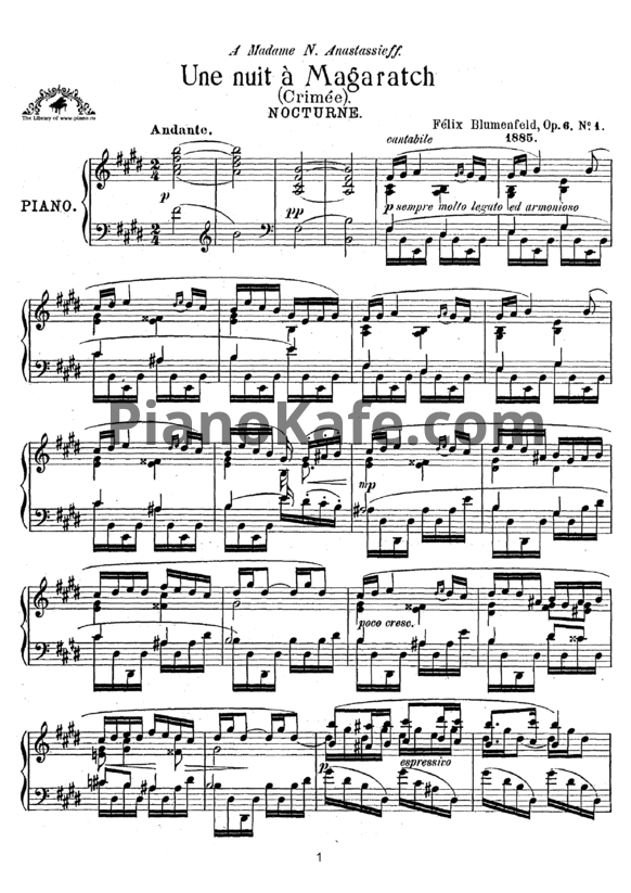 Ноты Феликс Блуменфельд - Ноктюрн (Op. 6, №4) - PianoKafe.com