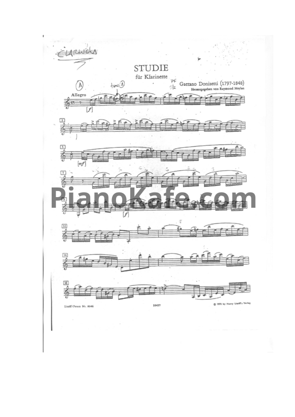 Ноты Gaetano Donizetti - Studie fur klarinett - PianoKafe.com