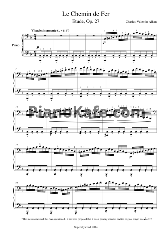 Ноты Шарль Алькан -  Железная дорога (Этюд, Op. 27) - PianoKafe.com