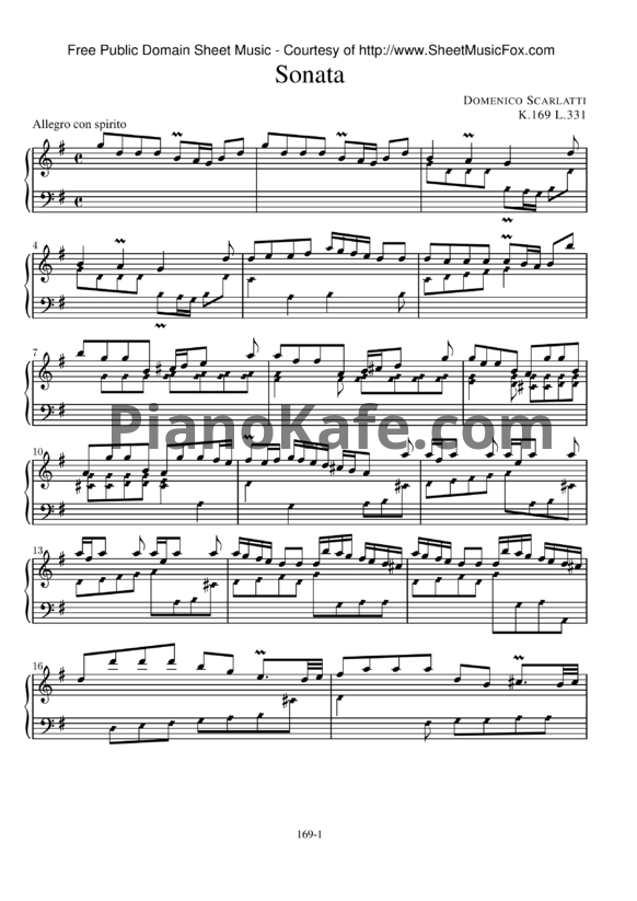 Ноты Д. Скарлатти - Соната K169/L331 - PianoKafe.com