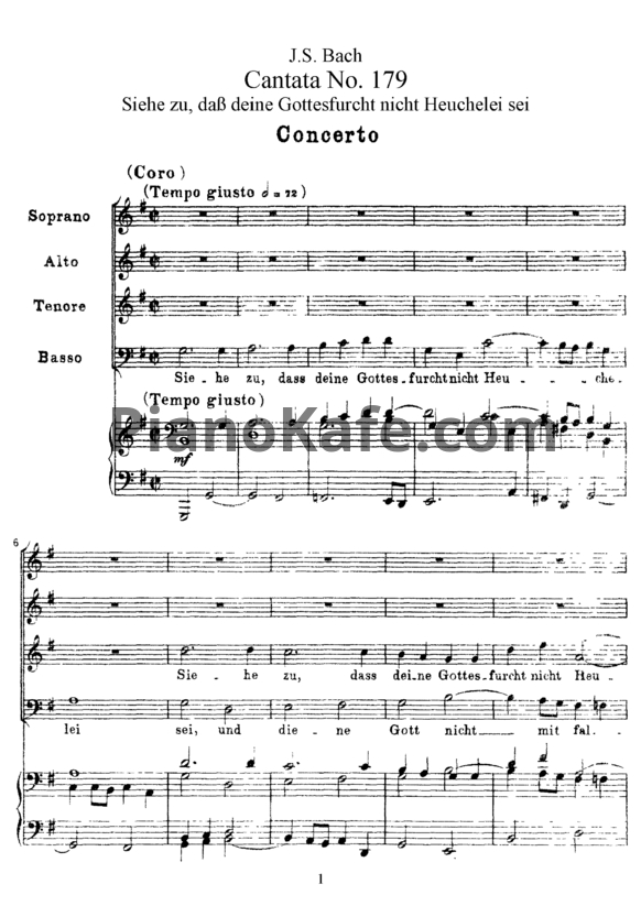 Ноты И. Бах - Кантата №179 "Siehe zu, dab deine gottesfurcht nicht heuchelei sei" (BWV 179) - PianoKafe.com