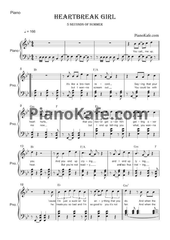 Ноты 5 Seconds of Summer - Heartbreak girl - PianoKafe.com