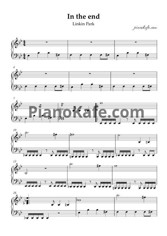 Ноты Linkin Park - In the end - PianoKafe.com