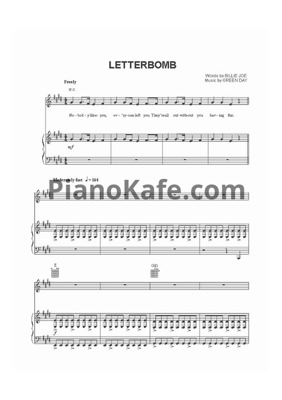 Ноты Green Day - Letter bomb - PianoKafe.com