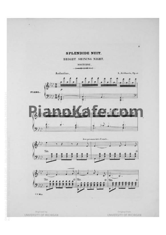 Ноты Л. Гоббартс - Яркая блестящая ночь. Ноктюрн для фортепиано (Op. 41) - PianoKafe.com